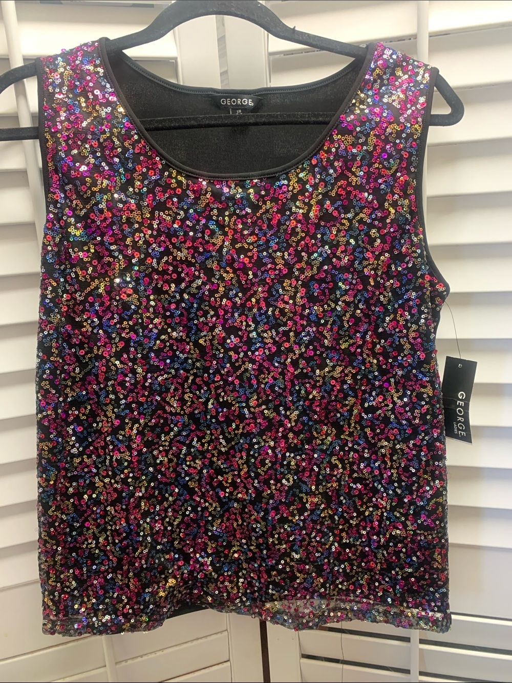 George Black Sequin Tank Top with Pink, Gold, Blue and Purple Accents